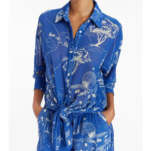 AMANDA UPRICHARD Medium Bennett Tunic Top Yorkshire Print Royal Blue White Print